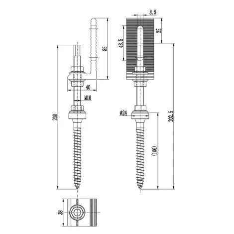 Ancora dublu filetata Zonetec ZS-17-200PLUS pentru fixare sina pe tigla metalica M10x200, suport L, consola sina - imagine 2