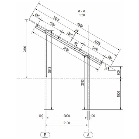 Structura de fixare la sol 24 panouri fotovoltaice Zonetec Solar ZS_MASA_PV_24 montaj vertical pe 2 randuri, insertie 1500 mm - imagine 2