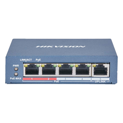 Switch 4 porturi 100 Mb PoE, 1 port uplink RJ45 100 Mb, SMART Management - HIKVISION DS-3E1105P-EI-M