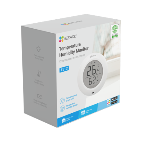 Senzor de temperatura si umiditate Smart Home EZVIZ, afisaj 1.8 inch, comunicare Wireless ZigBee CS-T51C - imagine 4