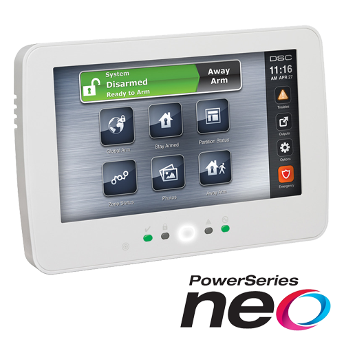 Tastatura touch screen color 7', 128 zone, cititor proximitate, alb, EN/RO, SERIA NEO - DSC HS2TCHPEE1