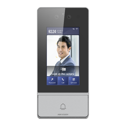 Videointerfon TCP/IP, 4.3' touch screen, camera 2x2MP,  recunoastere faciala/Card/PIN/QR, PoE, IK08 - HIKVISION DS-KV9503-WBE1