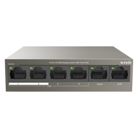Switch 4 porturi PoE, 2 porturi uplink RJ45 10/100Mbps - TENDA TND-TEF1106P-4-63W