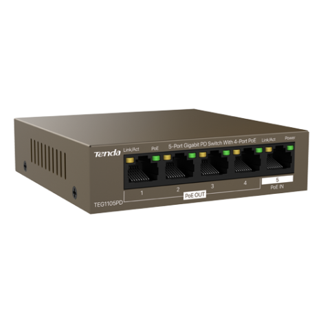 Switch 4 porturi PoE OUT, 1 port PoE IN, Gigabit - TENDA TND-TEG1105PD - imagine 3