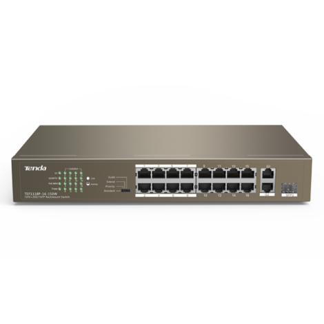 Switch 24 porturi PoE 10/100 Mbps, 2 porturi RJ45 Gigabit, 1 port SFP Gigabit - TENDA TND-TEF1126P-24-250W-V30 - imagine 2