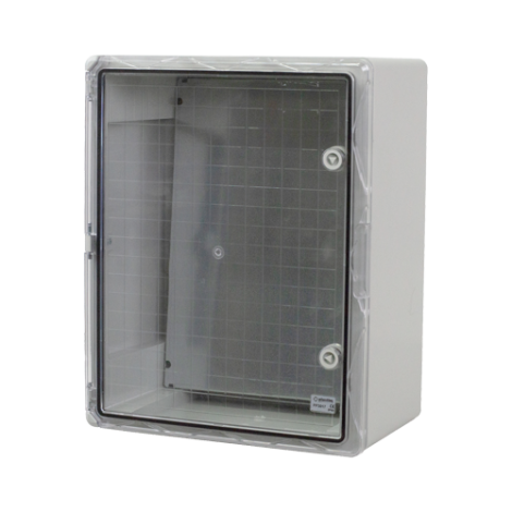 Cutie distributie IP65 din ABS gri, usa transparenta, placa metalica, 400x500x240 mm PP3017