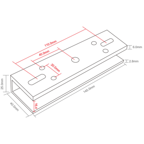 Suport U pt. montaj electromagnet CSE-180P-(S) pe usi din sticla CSE-180P-U - imagine 4