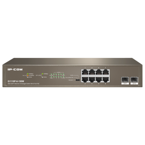 Switch 8 porturi PoE+ Gigabit, 2 porturi SFP Gigabit, 130W, 1U - IP-COM G1110P-8-150W - imagine 2