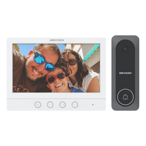 Kit videointerfon analogic, ecran 7', conectare 4 fire pentru 1 familie, IR - HIKVISION DS-KIS212