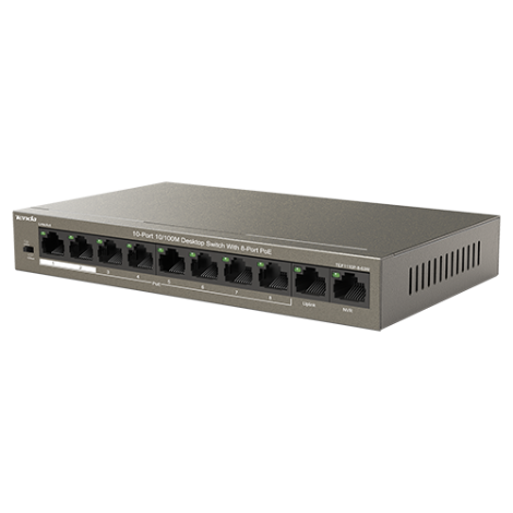 Switch 8 porturi 10/100Mbps PoE, 2 porturi Uplink 10/100Mbps - Tenda TND-TEF1110P-8-63W - imagine 2