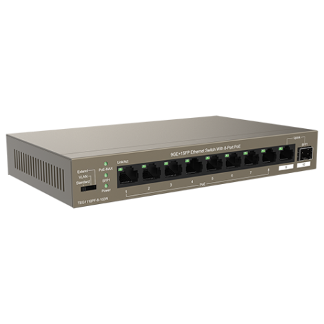 Switch 8 porturi Gigabit PoE, 1 port Uplink Gigabit, 1 port SFP Uplink Gigabit - Tenda TND-TEG1110PF-8-102W - imagine 2
