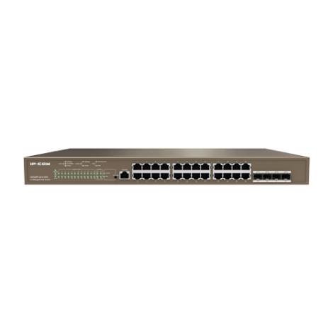 Switch 24 porturi PoE Gigabit, 4 porturi SFP Gigabit, 1 port consola,1U, L3 Management - IP-COM G5328P-24-410W