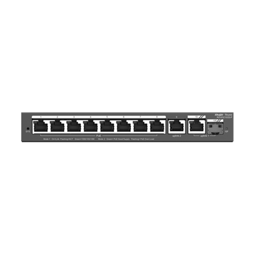 Switch 8 porturi PoE, 1 port RJ45, 1 port SFP, Gigabit, Cloud Management - Ruijie RG-ES210GS-P