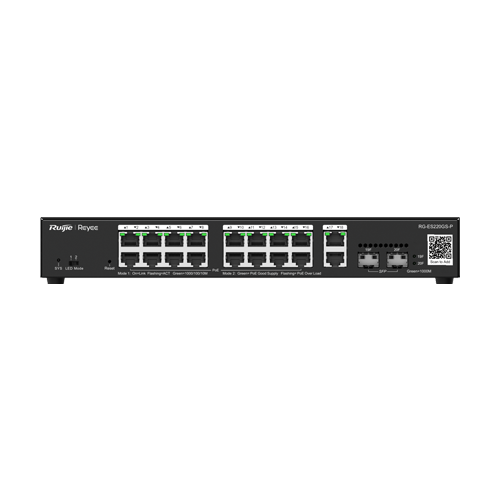 Switch 16 porturi PoE, 2 porturi GE, 2 porturi SFP, Gigabit, Cloud Management - Ruijie RG-ES220GS-P