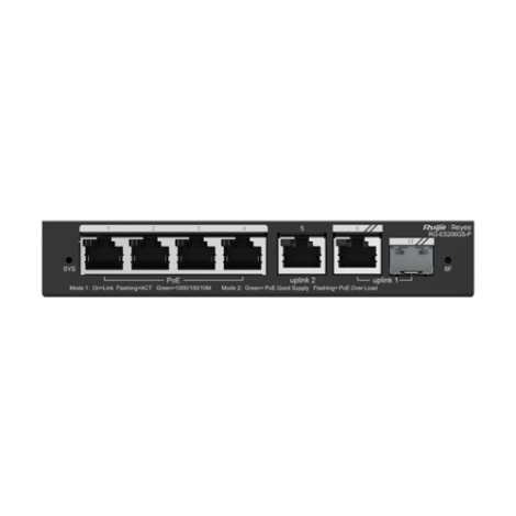 Switch 4 porturi PoE Gigabit 54W, uplink 2 x RJ45 + 1 x SFP, Cloud Management - Ruijie RG-ES206GS-P - imagine 2