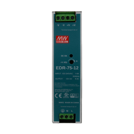 Sursa de alimentare in comutatie, 12V / 6.3A, sina DIN - MEAN WELL EDR-75-12 - imagine 2