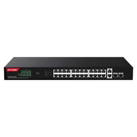 Switch 24 porturi Gigabit PoE, 2 x RJ45 Uplink Gigabit, 2 x SFP Gigabit, 1U - IP-COM G1128P-24-410W