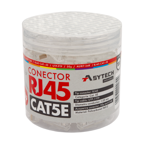 Mufa RJ-45 UTP Cat.5e, 50Âµ (100 buc) RJ45-CAT5E-50U-JAR
