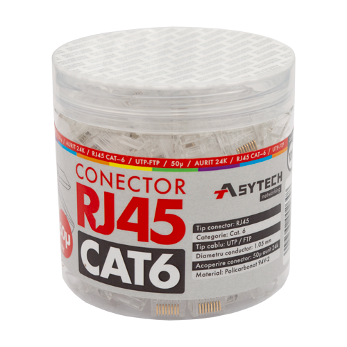 Mufa RJ-45 UTP Cat.6, 50Âµ (100 buc) RJ45-CAT6-50U-JAR
