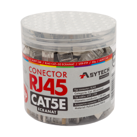 Mufa RJ-45 FTP Cat.5e, ecranata, 50Âµ (100 buc) RJ45M-CAT5E-50U-JAR