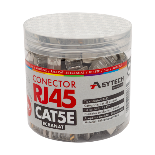 Mufa RJ-45 FTP Cat.5e, ecranata, 50Âµ (100 buc) RJ45M-CAT5E-50U-JAR