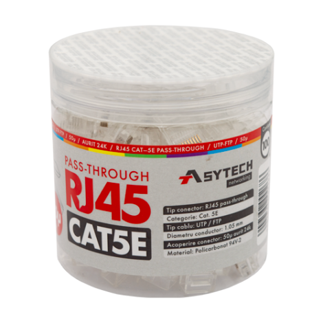Mufa RJ-45 UTP Cat.5e EZ Passthrough, 50Âµ (100 buc) RJ45-CAT5E-EZ-50U-JAR