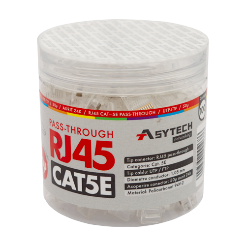 Mufa RJ-45 UTP Cat.5e EZ Passthrough, 50Âµ (100 buc) RJ45-CAT5E-EZ-50U-JAR