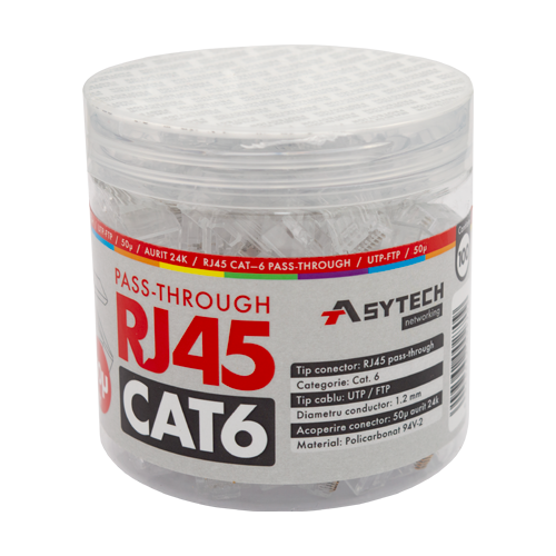 Mufa RJ-45 UTP Cat.6 EZ Passthrough, 50Âµ (100 buc) RJ45-CAT6-EZ-50U-JAR