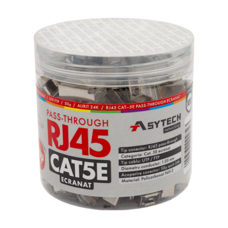 Mufa RJ-45 FTP Cat.5e EZ Passthrough, ecranata, 50Âµ (100 buc) RJ45M-CAT5-EZ-50U-JAR