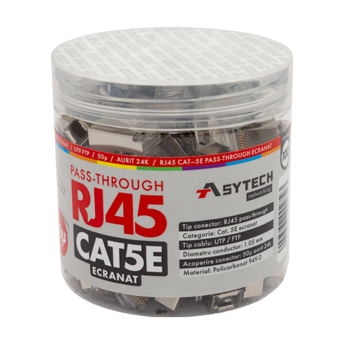 Mufa RJ-45 FTP Cat.5e EZ Passthrough, ecranata, 50Âµ (100 buc) RJ45M-CAT5-EZ-50U-JAR