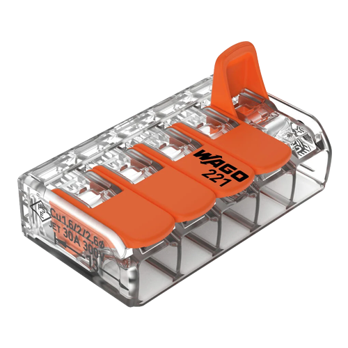 Conector derivatie 5 fire, max. 6 mmÂ² (15 buc.) - WAGO 221-615