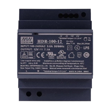 Sursa de alimentare in comutatie, 12V / 7.1A, sina DIN - MEAN WELL HDR-100-12