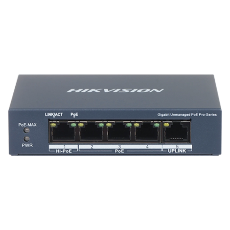 Switch 4 porturi PoE Gigabit, 1 port Hi-PoE, 1 port uplink 1G - HIKVISION DS-3E0505HP-E - imagine 2