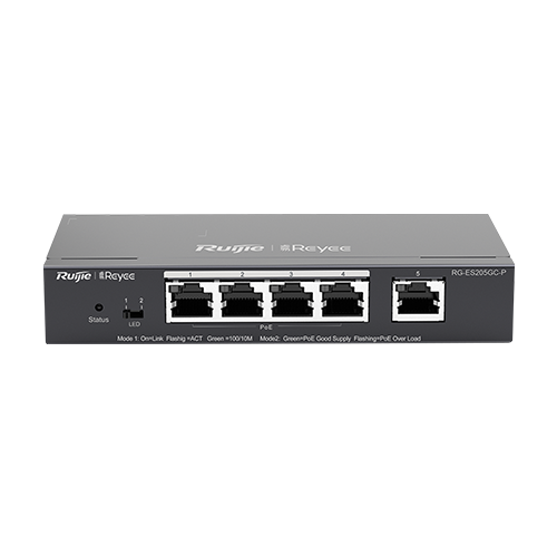 Switch 4 porturi PoE+ RJ45 Gigabit, 1 port uplink RJ45 Gigabit, L2 Cloud Management - Ruijie RG-ES205GC-P