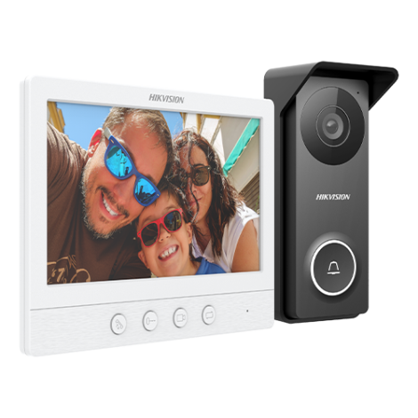 Kit videointerfon analogic, ecran 7', conectare 4 fire pentru 1 familie, IR, IK08 - HIKVISION DS-KIS213
