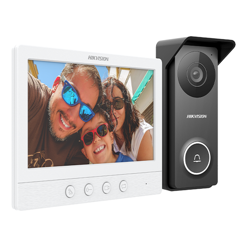 Kit videointerfon analogic, ecran 7', conectare 4 fire pentru 1 familie, IR, IK08 - HIKVISION DS-KIS213