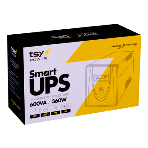 UPS TSY Power, 600VA/360W, LCD, AVR-Repornire automata, Management, 2 x Schuko, 2 x RJ45, 1 X USB type B TSY-MP-0K6-LCD - imagine 3