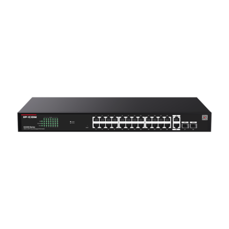 Switch 24 porturi PoE RJ45 Gigabit, 2 x RJ45 Gigabit, 2 x SFP Gigabit, Management, 1U - IP-COM G2228P-24-410W