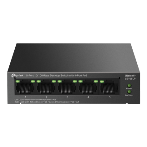Switch LiteWave, 5 porturi RJ45 10/100Mbps, 4xPoE+, Unmanaged - TP-Link LS105LP