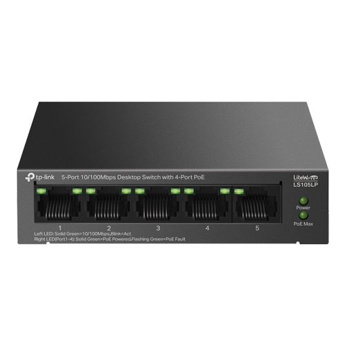 Switch LiteWave, 5 porturi RJ45 10/100Mbps, 4xPoE+, Unmanaged - TP-Link LS105LP