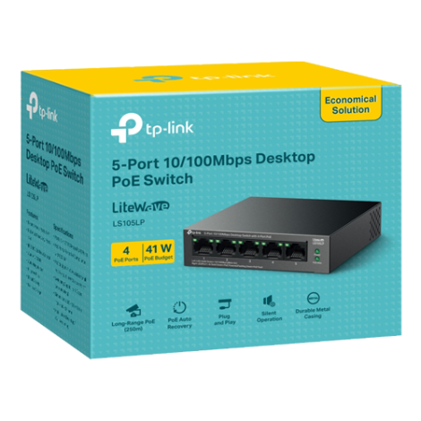 Switch LiteWave, 5 porturi RJ45 10/100Mbps, 4xPoE+, Unmanaged - TP-Link LS105LP - imagine 3