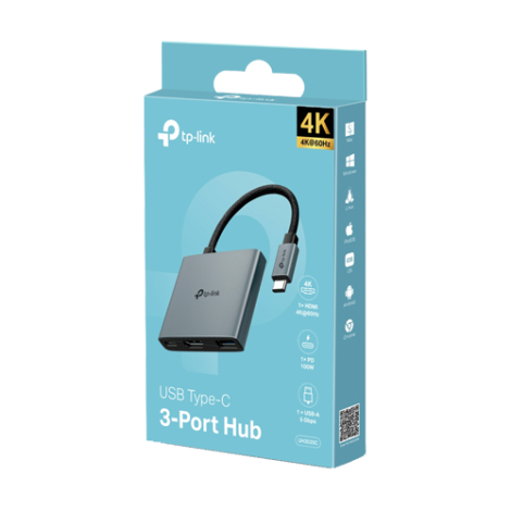 Hub USB-C 3-in-1, 1 x USB-C PD 100W, 1 x USB-A 5Gbps, 1 x HDMI 4K@60Hz - TP-Link UH3020C - imagine 2