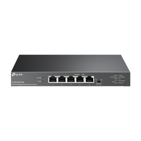 Switch 4 porturi PoE RJ45 2.5G, 1 port RJ45 2.5G, Unmanaged - TP-Link TL-SG105PP-M2