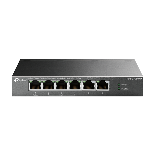 Switch 1 x RJ45 1G PoE++, 3 x RJ45 1G PoE+, 2 x RJ45 Gigabit, Buget PoE 64W, Unmanaged - TP-Link TL-SG1006PP