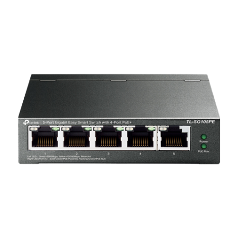 Switch 4 x RJ45 Gigabit PoE, 1 x RJ45 Gigabit, Buget PoE 65W, Easy Smart Managed - TP-Link TL-SG105PE