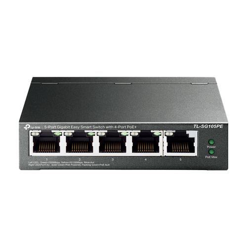 Switch 4 x RJ45 Gigabit PoE, 1 x RJ45 Gigabit, Buget PoE 65W, Easy Smart Managed - TP-Link TL-SG105PE