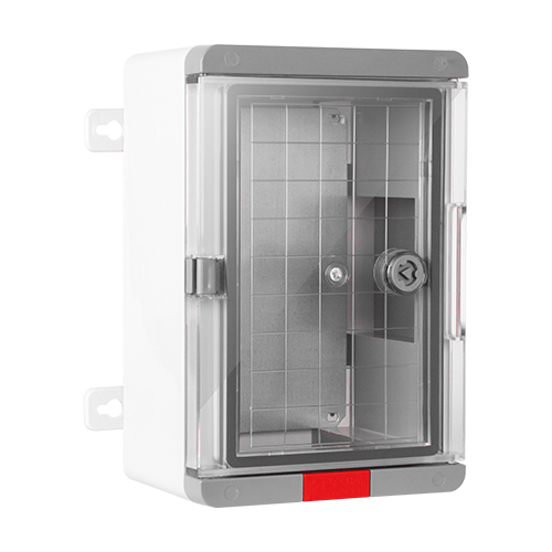 Cutie distributie IP67 din ABS gri, usa transparenta, placa metalica, 200x300x130 mm PS203013