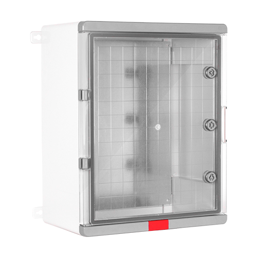 Cutie distributie IP67 din ABS gri, usa transparenta, placa metalica, 400x500x240 mm PS405024