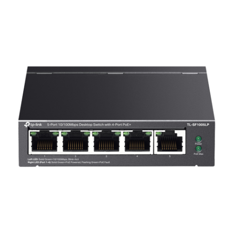 Switch 4 porturi RJ45 10/100 Mbps PoE, 1 port RJ45 10/100 Mbps, Buget PoE 41W, Unmanaged - TP-Link TL-SF1005LP