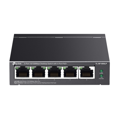 Switch 4 porturi RJ45 10/100 Mbps PoE, 1 port RJ45 10/100 Mbps, Buget PoE 41W, Unmanaged - TP-Link TL-SF1005LP